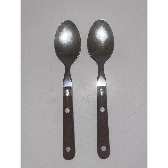 2 Tsps Washington Forge? Mardi Gras Stainless Brown Plastic Riveted Handle Korea - Picture 1 of 7